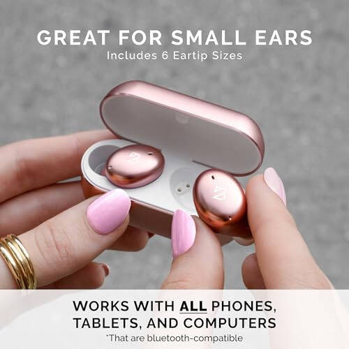 Tempo 30 Wireless Earbuds for Small Ears with Premium Sound, Comfortable Bluetooth Ear Buds for Women and Men, Rose Gold Pink Earphones for Small Ear Canals with Mic, Sweatproof, Long Battery, Bass - 2