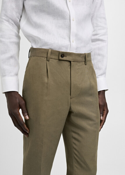 Tencel™ slim fit pleated pants - Khaki - 3