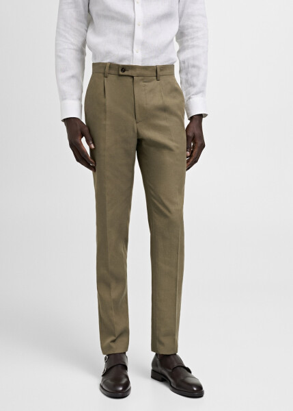 Tencel™ slim fit pleated pants - Khaki - 6