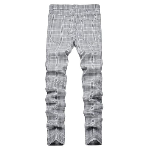 TENGINE Plaid Pants for Men, Mens Skinny Stretch Slim fit Chinos Golf Business Dress Casual Pants - 2