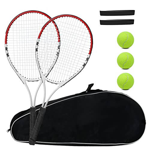 Tennis Racket Pre-Strung Lightweight 27 Inch Racquet Recreational Adult Rackets for Men Women Students Training Tennis Starter Kit with Balls, Carry Bag and Overgrips - 1