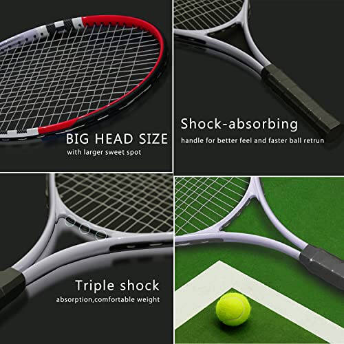 Tennis Racket Pre-Strung Lightweight 27 Inch Racquet Recreational Adult Rackets for Men Women Students Training Tennis Starter Kit with Balls, Carry Bag and Overgrips - 5