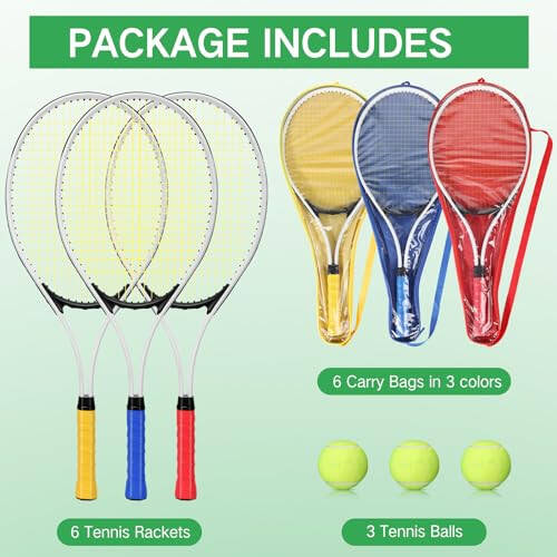 Tennis Rackets for Adult Recreational 6 Players 27'' Tennis Racket Set with 3 Balls Lightweight Tennis Rackets Bulk for Women Men Tennis Training and Beginner with Overgrip and Bag - 3