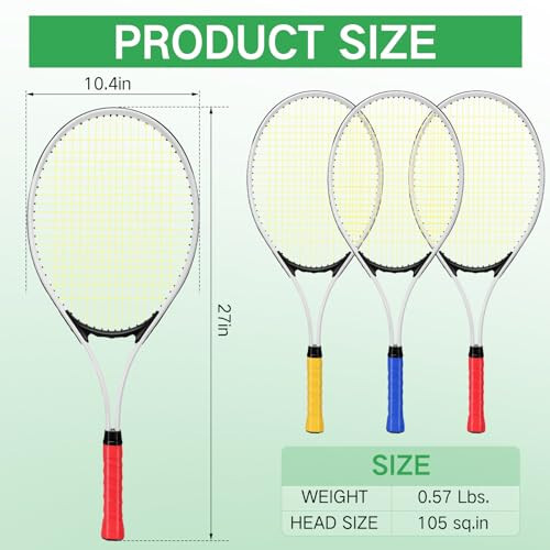 Tennis Rackets for Adult Recreational 6 Players 27'' Tennis Racket Set with 3 Balls Lightweight Tennis Rackets Bulk for Women Men Tennis Training and Beginner with Overgrip and Bag - 4