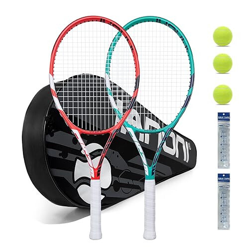 Tennis Rackets for Adults, Pre-Strung 27 Inch Tennis Racquets-2 Player Tennis Racquet Set with 3 Balls, 2 Grips, 2 Vibration Dampers - 1