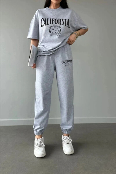 Tennis Tracksuit Set Grey Jogger T-shirt Top and Bottom Oversize Bike Neck - 3