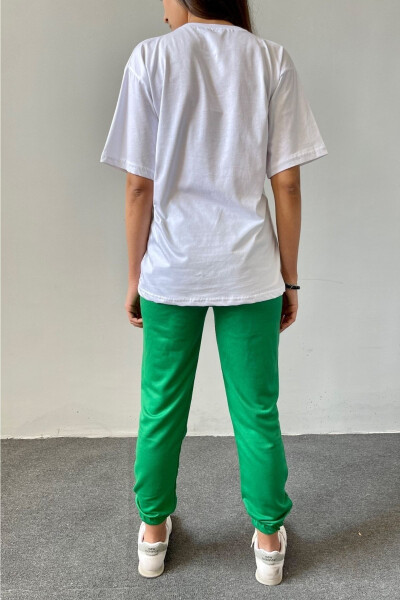 Tennis White T-shirt Green Sweatpants - Jogger T-shirt Bottom Top Sweatsuit Oversize Crew Neck - 5