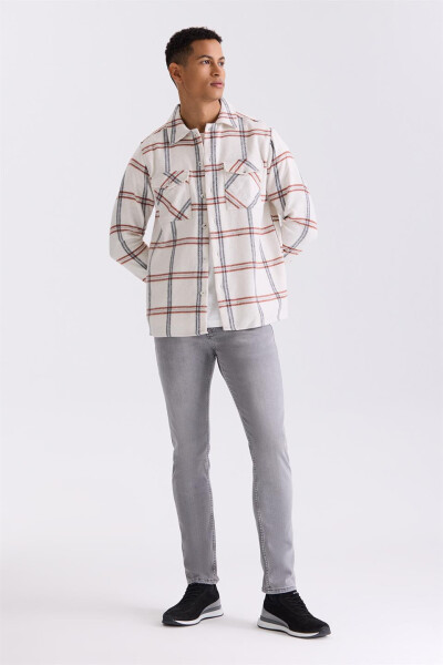 Terracotta Oversized Loose Fit Plaid Cotton Pocket Flannel Shirt - 2