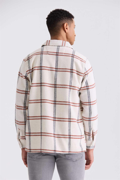 Terracotta Oversized Loose Fit Plaid Cotton Pocket Flannel Shirt - 4