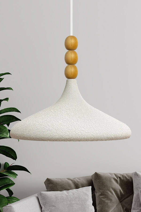 Textured Light Cream Champion Wooden Beaded Single Chandelier Pendant Living Room Kitchen Boutique Lamp - 22