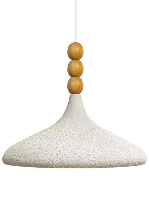 Textured Light Cream Champion Wooden Beaded Single Chandelier Pendant Living Room Kitchen Boutique Lamp - 28