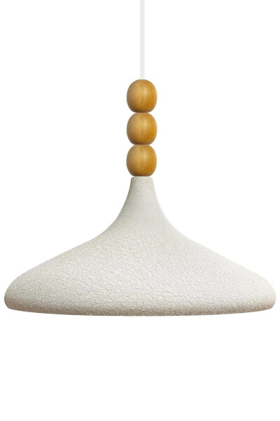 Textured Light Cream Champion Wooden Beaded Single Chandelier Pendant Living Room Kitchen Boutique Lamp - 21