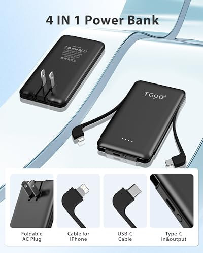 TG90° 2'li Paket 5000mAh Şarj Cihazı Kablo ve Fiş ile Siyah ve Mavi - 4