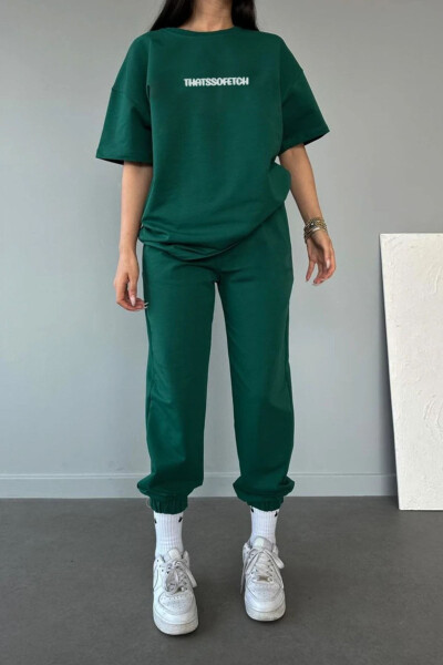 Thatssofetch T-shirt Jogger Pants - Green Printed Top Bottom Tracksuit Oversize Crew Neck - 1