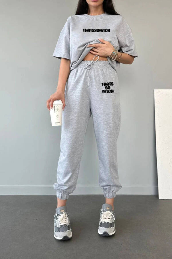 Thatssofetch T-shirt Jogger Pants - Grey Print Top & Bottom Sweatsuit Oversize Bike Neck - 3