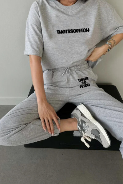 Thatssofetch T-shirt Jogger Pants - Grey Print Top & Bottom Sweatsuit Oversize Bike Neck - 4