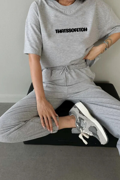 Thatssofetch T-shirt Jogger Pants - Grey Print Top & Bottom Sweatsuit Oversize Bike Neck - 2