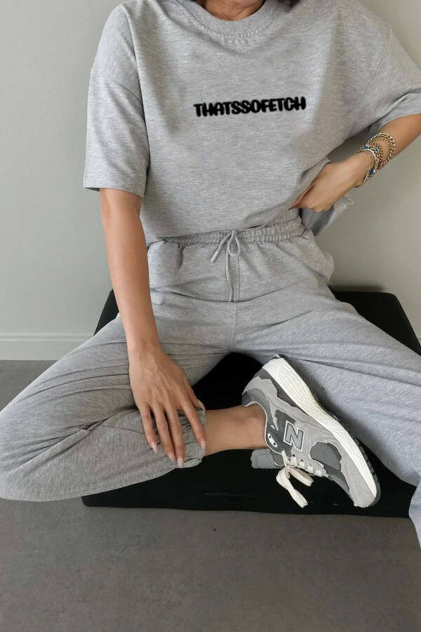 Thatssofetch T-shirt Jogger Pants - Grey Print Top & Bottom Sweatsuit Oversize Bike Neck - 2