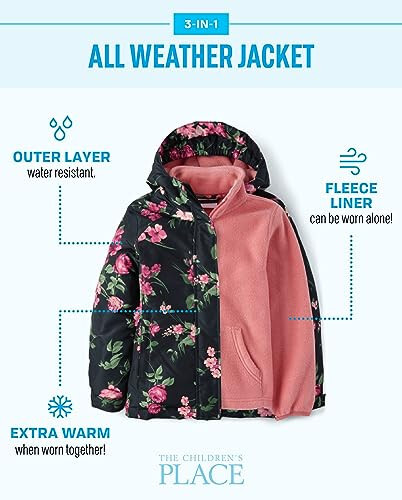 The Children's Place Baby Girls' and Toddler Heavy 3 in 1 Winter Jacket,Wind Water-Resistant Shell,Fleece Inner - 5