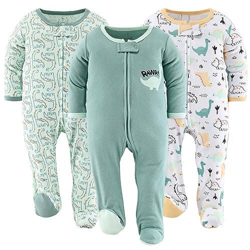 The Peanutshell Ayaklı Pijama Uyku Elbiseleri Bebek Erkek veya Kızlar İçin, Uyku ve Oyun Footies, Unisex 3'lü Paket - 13