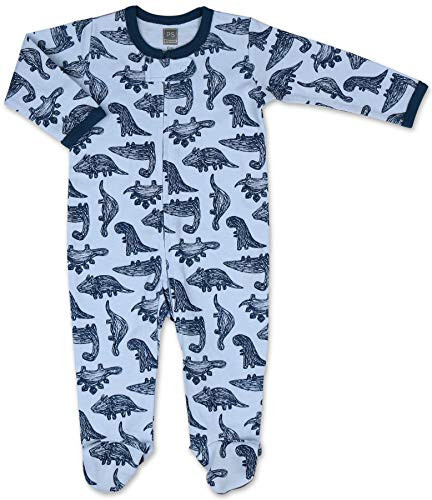 The Peanutshell Baby Sleeper Set for Boys or Girls | 3 Pack in Dinosaur, Solid Blue & Dots | Newborn to 9M Footed Pajamas - 28