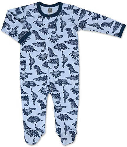 The Peanutshell Baby Sleeper Set for Boys or Girls | 3 Pack in Dinosaur, Solid Blue & Dots | Newborn to 9M Footed Pajamas - 10