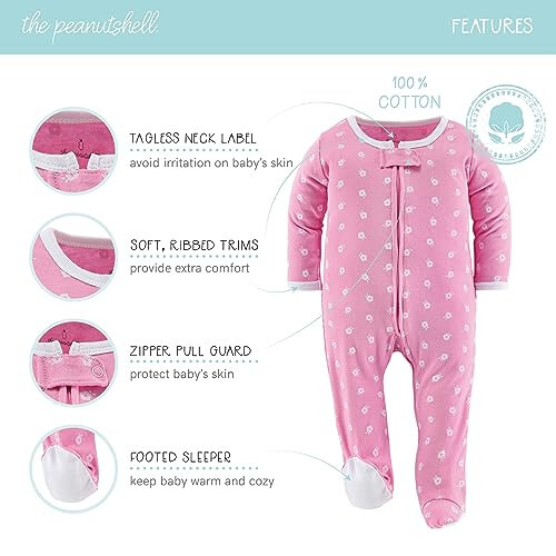 The Peanutshell Bebek Kızlar İçin Ayaklı Pijama Uyku Elbiseleri, Uyku ve Oyun Ayaklı Kıyafetler, 3'lü Paket - 26