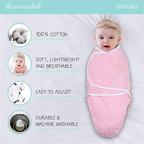 The Peanutshell Bebek Kızlar İçin Swaddle Battaniyeleri, Çita & Şık Çiçek Desenli, 3'lü Paket Sarım Seti, 2 Beden (Orta/Büyük) - 32