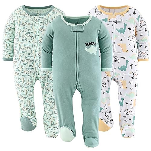 The Peanutshell Footed Pajamas Sleepers for Baby Boys or Girls, Sleep and Play Footies, Unisex 3 Pack - 25