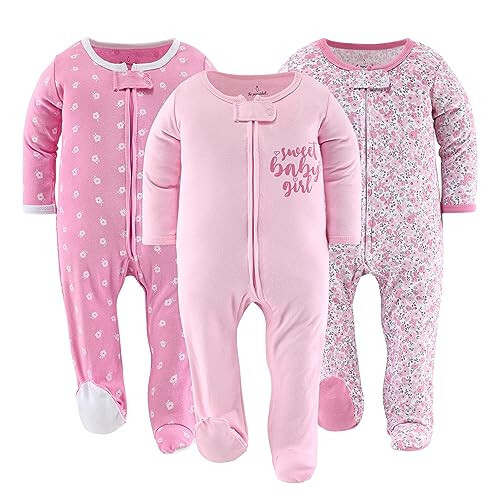 The Peanutshell Footed Pajamas Sleepers for Baby Girls, Sleep and Play Footies, 3 Pack - 25