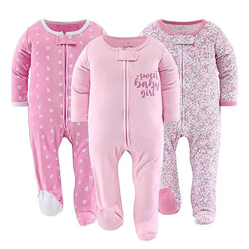 The Peanutshell Footed Pajamas Sleepers for Baby Girls, Sleep and Play Footies, 3 Pack - 13