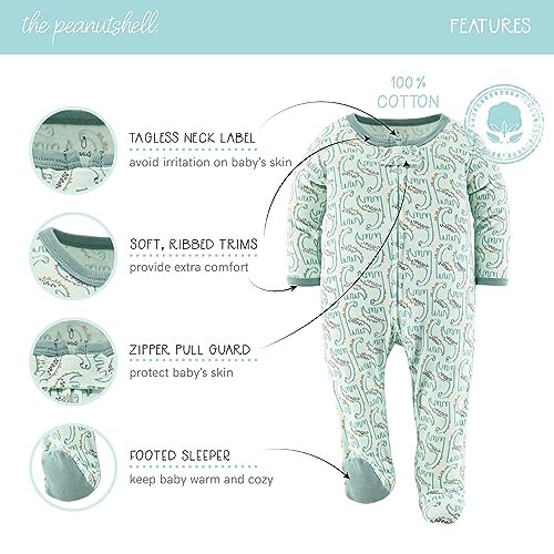 The Peanutshell Oyoqchali Pijamasi Uyqu Liboslari Chaqaloq O'g'il yoki Qizlar Uchun, Uyqu va O'yin Footies, Unisex 3 ta to'plam - 32