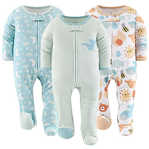 The Peanutshell Oyoqlik Pijamalar Kichkintoy O'g'il yoki Qizlar Uchun, Uyqu va O'yin Footies, Unisex 3 Paket - 19