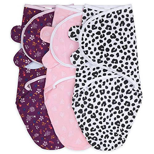 The Peanutshell Swaddle Blankets for Baby Girls, Cheetah & Ditsy Floral, 3 Pack Wrap Set, 2 Sizes (Medium/Large) - 31