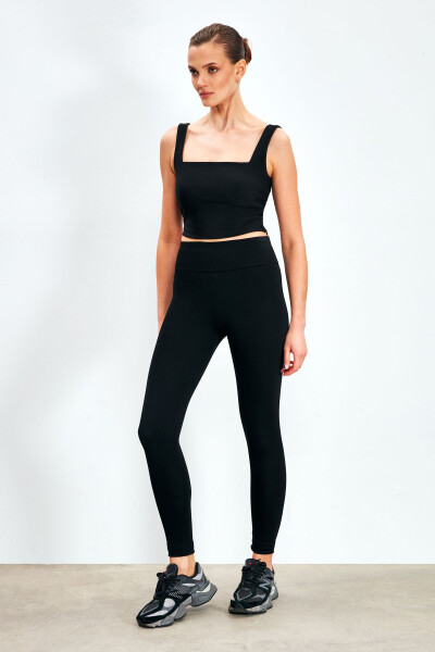 Thick Belted Leggings - BLACK - 1