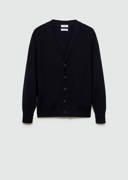 Thick knit, buttoned, ribbed cardigan - Navy - 10