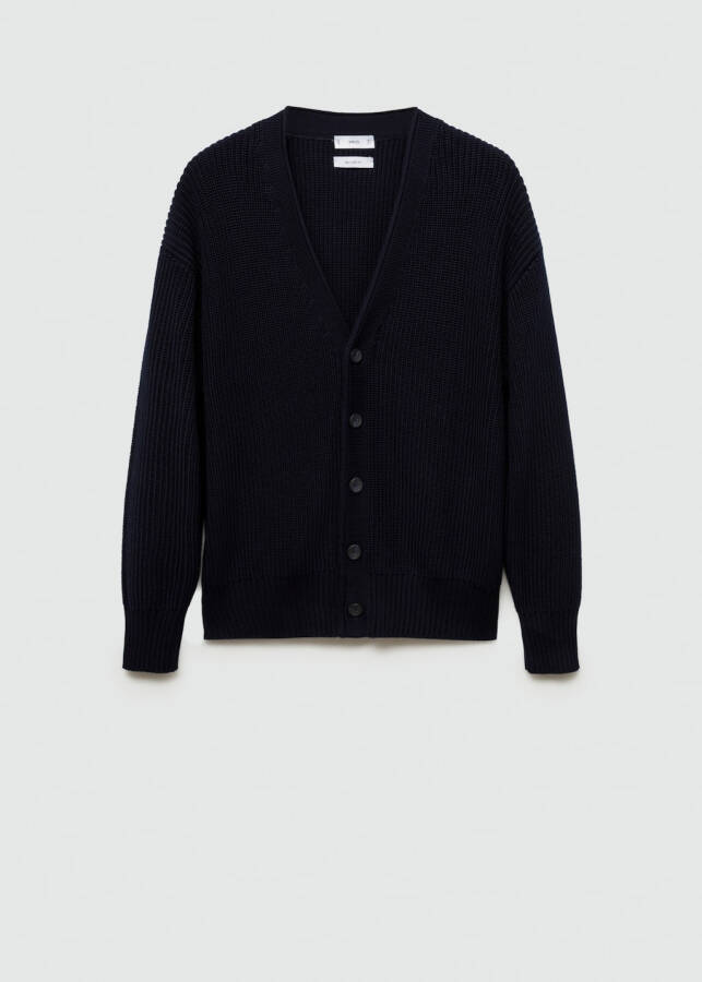 Thick knit, buttoned, ribbed cardigan - Navy - 10