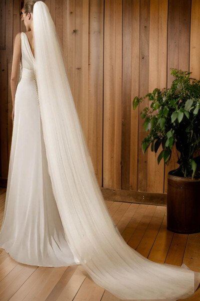 Thick Long Veil Simple 2.5 Meter Length 3 Meter Width Thick Veil Plain - Tulle, Off White - 1