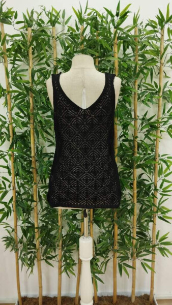 Thick strap, detailed baklava pattern knitted blouse. - 7