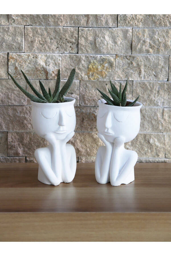 Thinking Woman Couple Set of 2, Succulent Planter, Multipurpose Object, Decorative Gift Raw White - 4