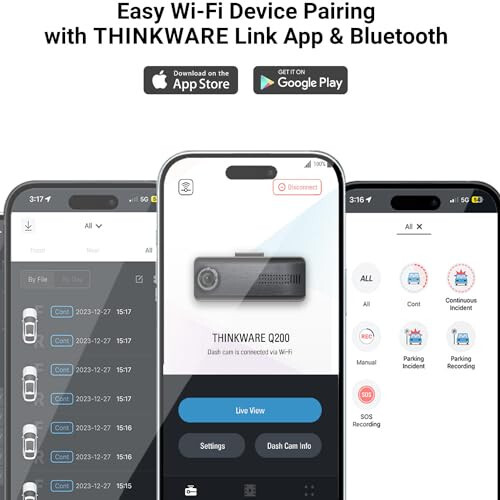 THINKWARE Q200 2 Kanal Dash Cam 2K Ön 1080P Arka Araç Gösterge Paneli Kamerası, WiFi, WDR, Hız Kırmızı Işık Uyarıları, ADAS, 256GB Maksimum, Park Gözetimi, Gece Görüşü (32GB MicroSD, 12V Çakmak, Sabit Bağlantı Kablosu, GPS) - 4