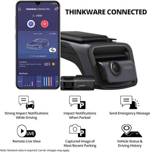 THINKWARE U3000 2CH 4K Front Dash Cam, 2K Rear Cam, STARVIS 2 Sensor Night Vision, Car Camera 5GHZ Wi-Fi GPS Radar Buffered Parking Mode, Free 64GB Card, CPL Filter, Speed Camera Alerts, OBD Cable - 12