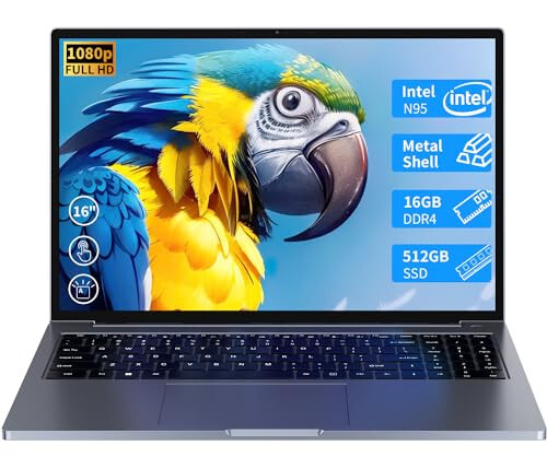 THKGRCE 16 dyuymli Noutbuk, 16GB DDR4 512GB SSD, Intel N95 Protsessor (3,4GHz gacha) 16:10 FHD Windows 11 Pro Noutbuk Barmoq Izi Skeneri bilan, To'liq Funktsiyali Type-C, To'liq Metall Korpus, 180° Ochilish Burchagi - 1