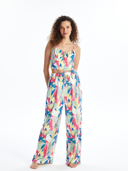 Tie-Neck Printed Strappy Crop Top and Pants Set - 1