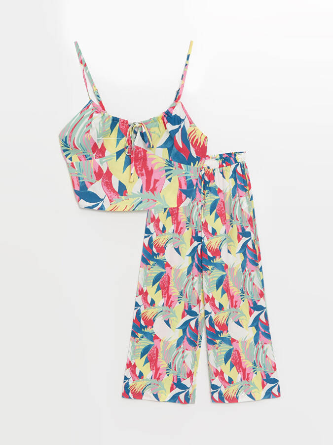 Tie-Neck Printed Strappy Crop Top and Pants Set - 6