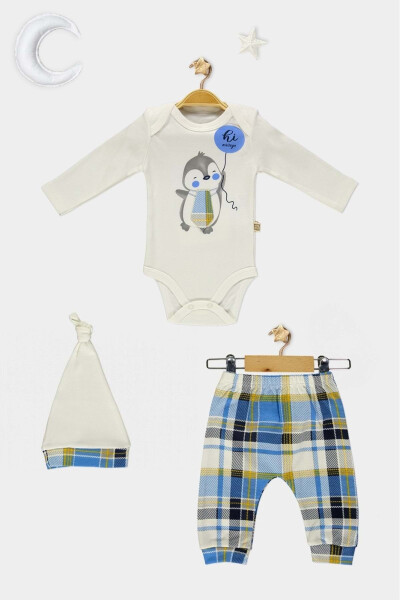 Tie Penguin Bodysuit, Pants, Hat Cotton Set MNK0587 BLUE - 17