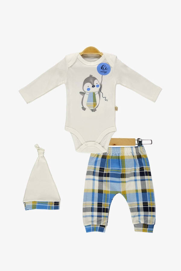 Tie Penguin Bodysuit, Pants, Hat Cotton Set MNK0587 BLUE - 19