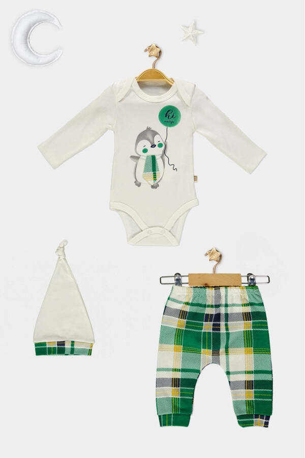 Tie Penguin Bodysuit, Pants, Hat Cotton Set MNK0587 GREEN - 17