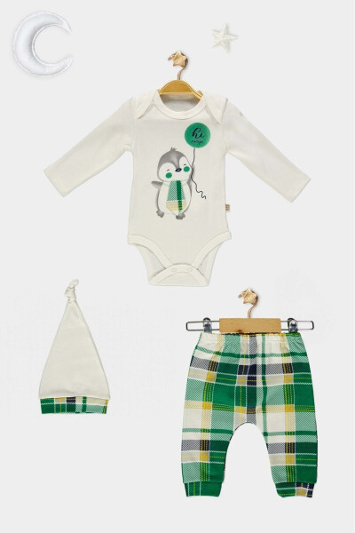 Tie Penguin Bodysuit, Pants, Hat Cotton Set MNK0587 GREEN - 13