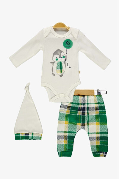 Tie Penguin Bodysuit, Pants, Hat Cotton Set MNK0587 GREEN - 6